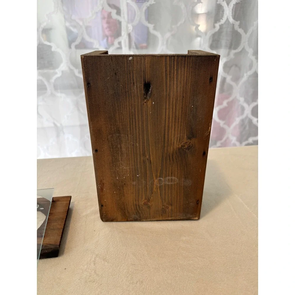 Rustic Wood Heart Etched Glass Lantern Wall Hanging Candle Holder Farmhouse